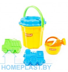 Набор №162: ведро-цветок большое, ситечко-цветок большое, формочки (самосвал + паровоз), лейка малая №4