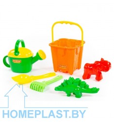 Набор №552: ведро-замок большое №2, лопатка №5, грабельки №5, формочки (мамонт + динозавр №2), лейка №8
