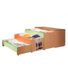 Кровать-тумба трехярусная цветная на металлическом каркасе с наматрацниками